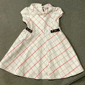 Janie and Jack Beige Dress with Brown and Red Diagonal lines Fall faux leather